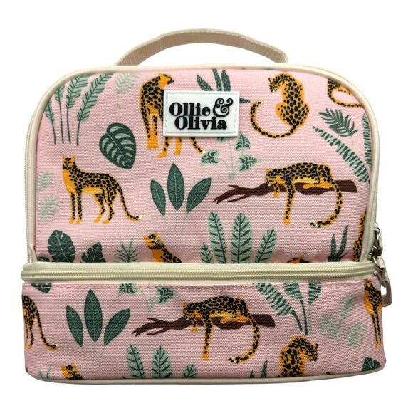 Ollie & Olivia Lunchbox Lunch Bag Cheetah Pink Insulated Tote 3-piece Set HTF - Picture 1 of 15